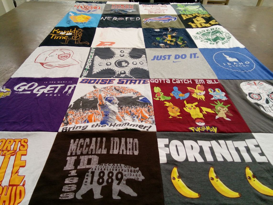 T-shirt quilt from boise state university, mccall-donnelly high school by Lillian from ID