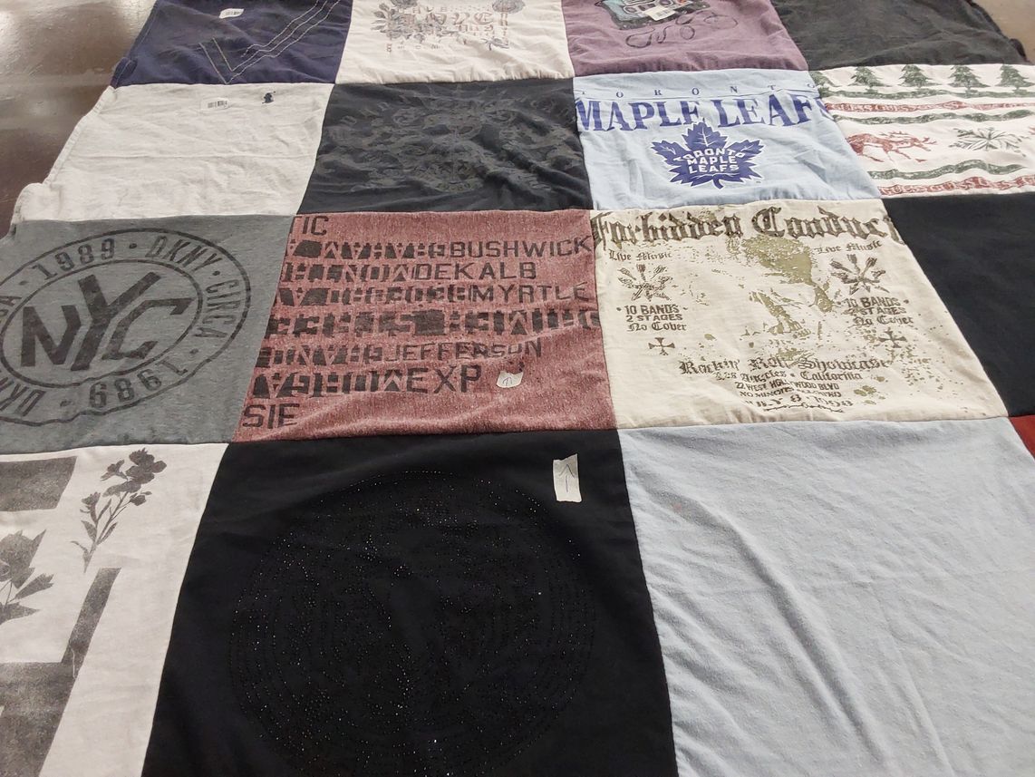 T-shirt quilt with music, concerts themes by Natalie from FL