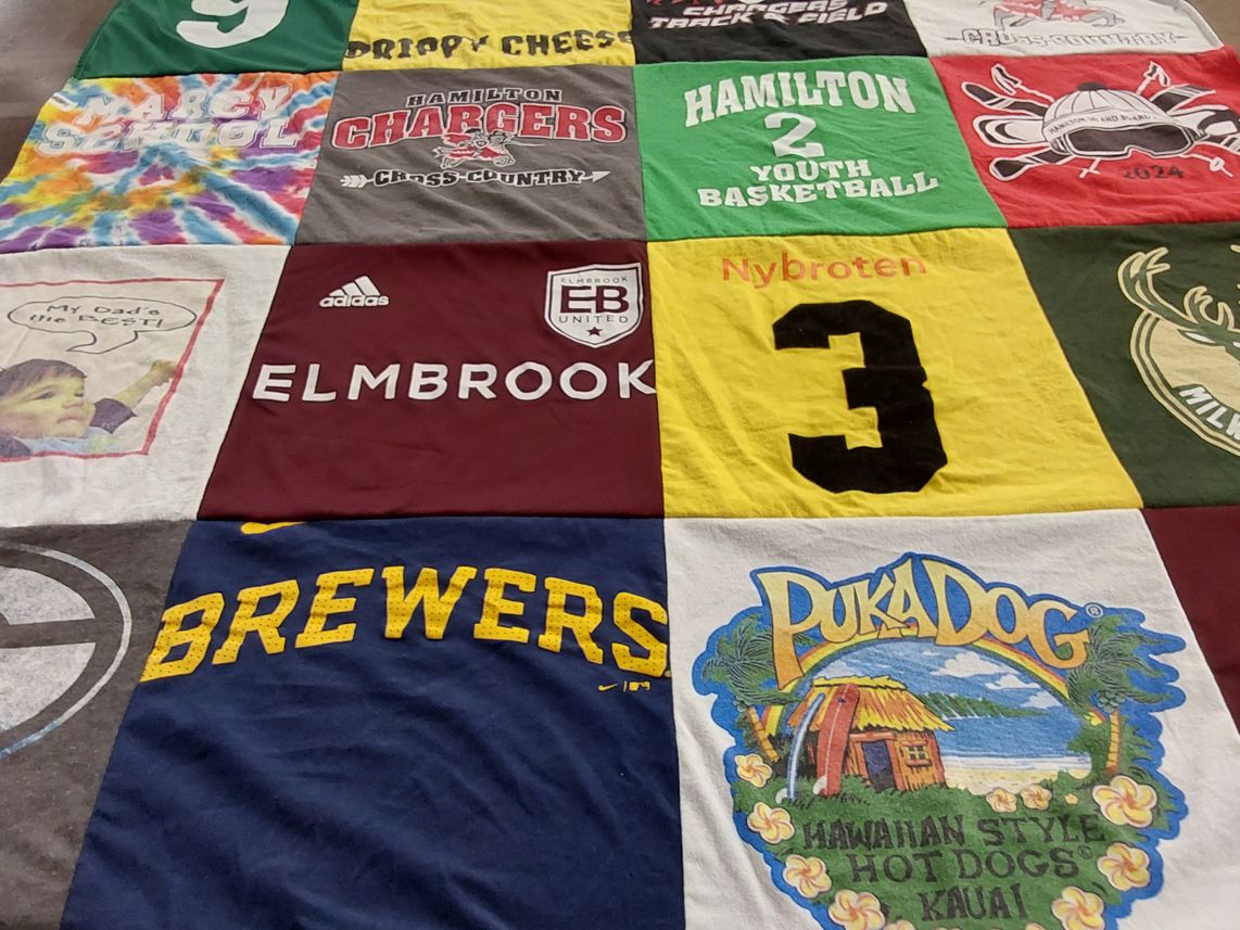 T-shirt quilt featuring hamilton youth basketball, hamilton chargers cross country by Megan from WI