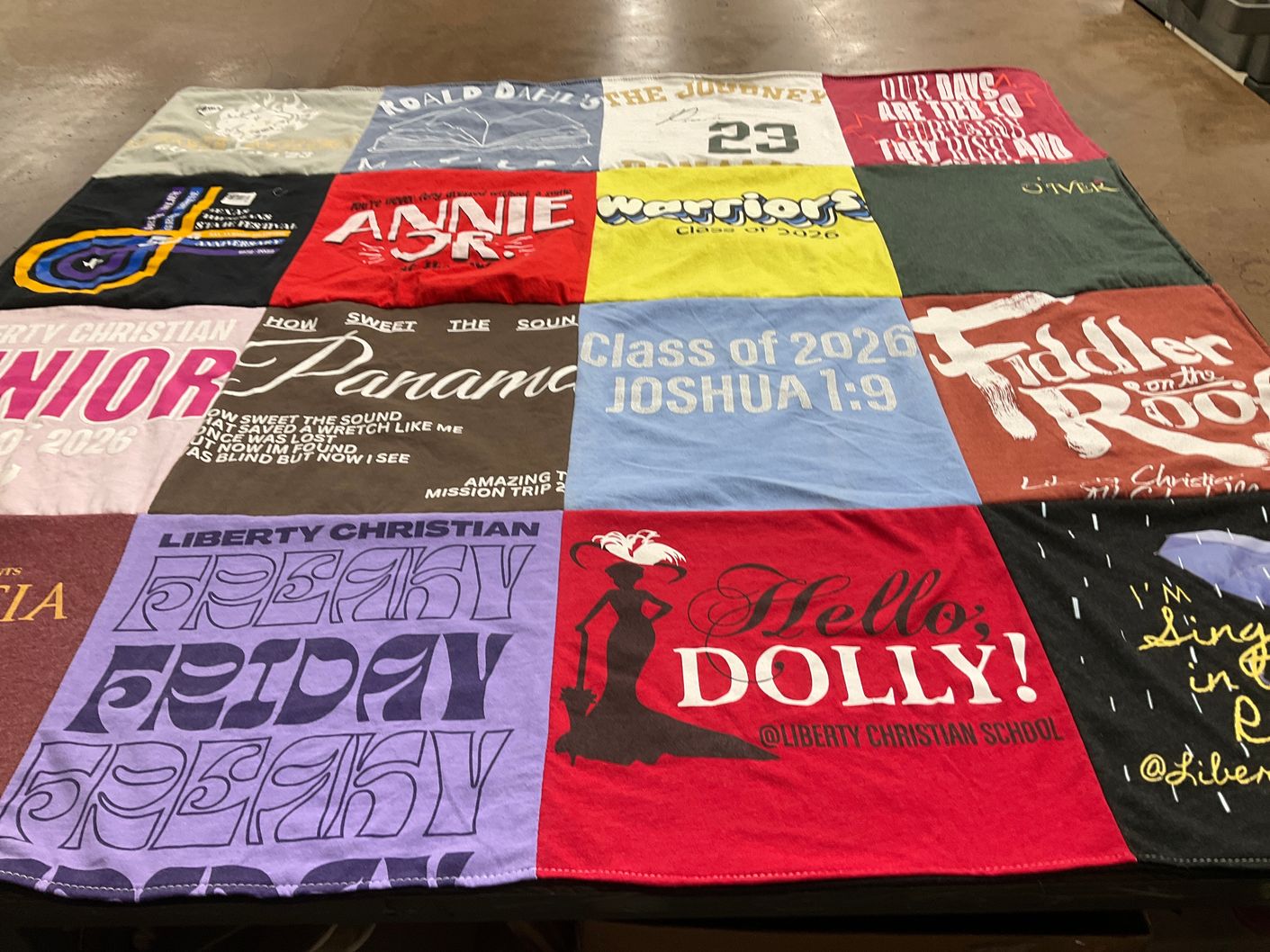 T-shirt quilt from liberty christian school by Julie from TX