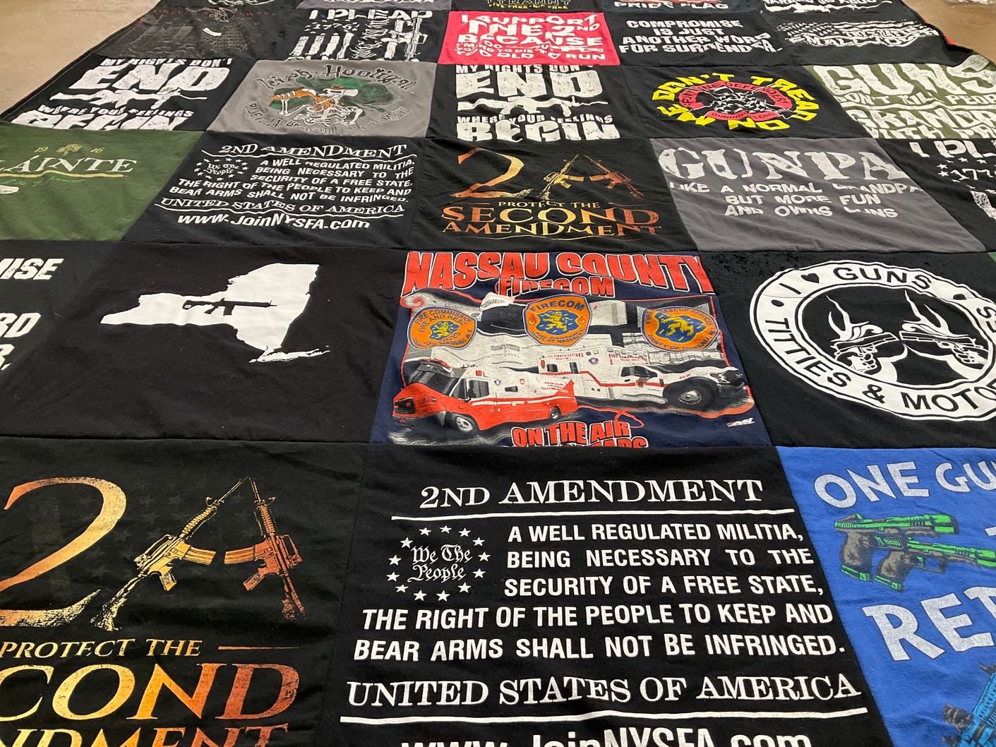 T-shirt quilt with firearms, gun rights themes by Mark from NY