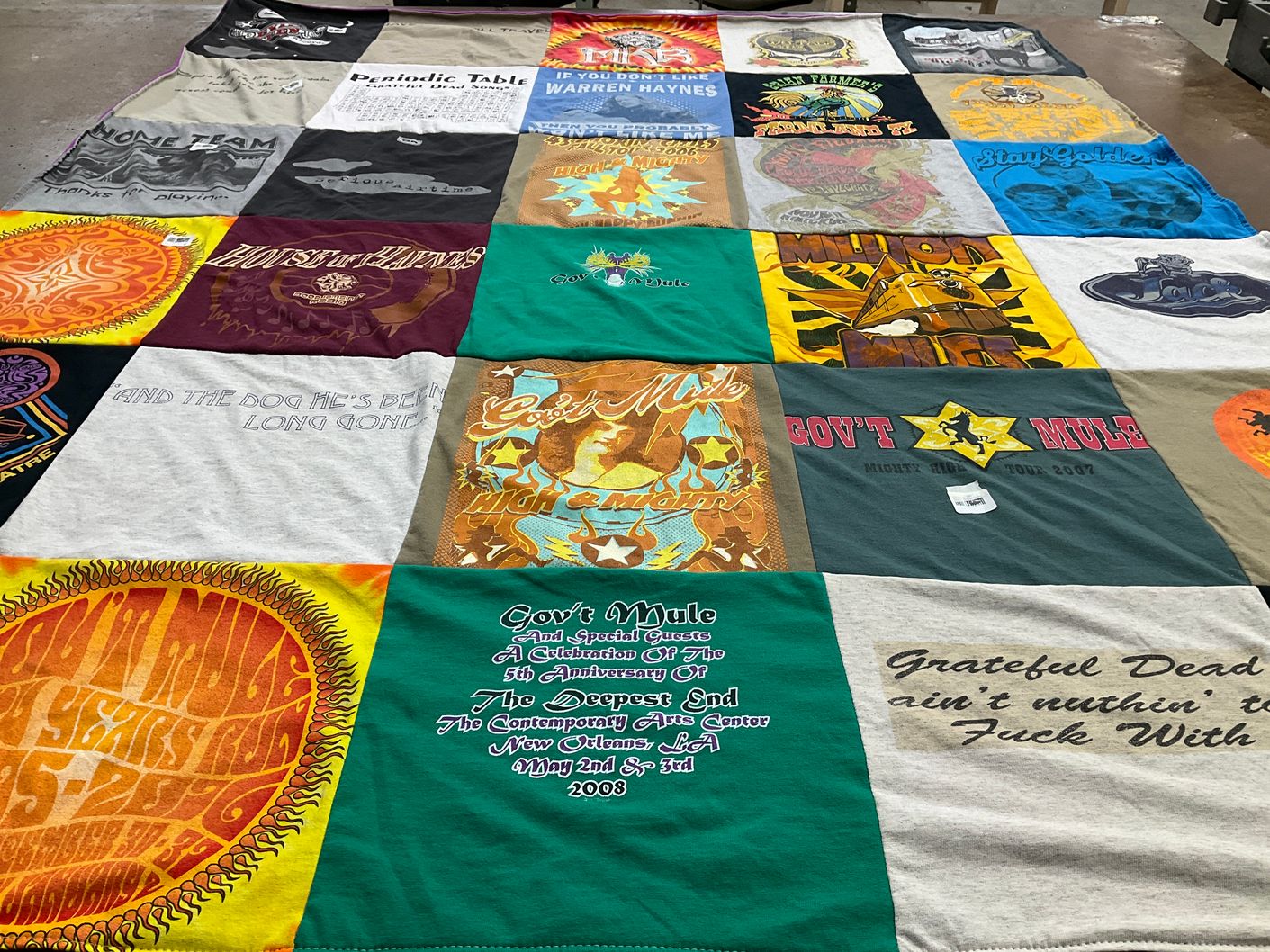 T-shirt quilt with music, concerts themes by Alicia from GA