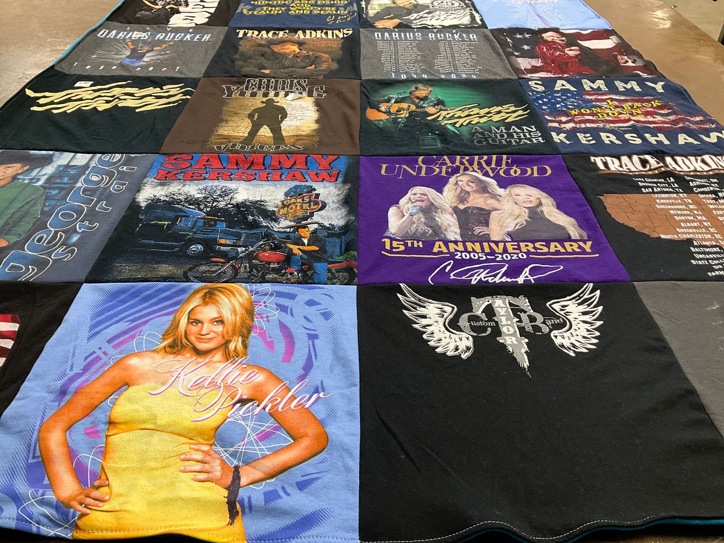 T-shirt quilt with country music, country singers themes by Kathy from NY