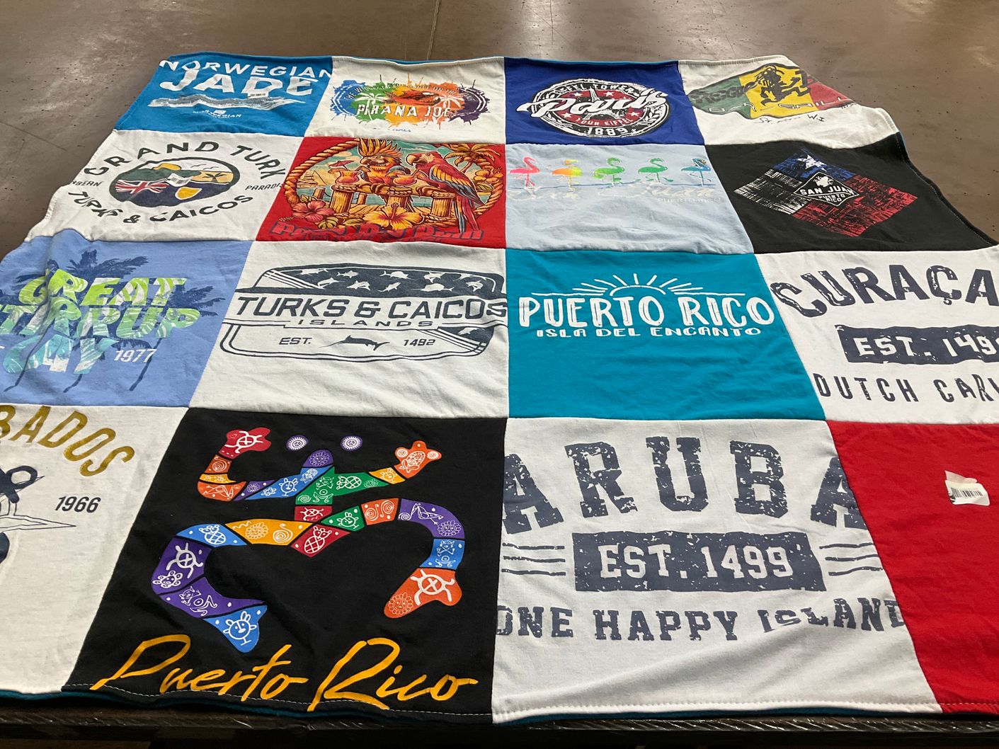 T-shirt quilt with travel, beach themes by Robin from FL