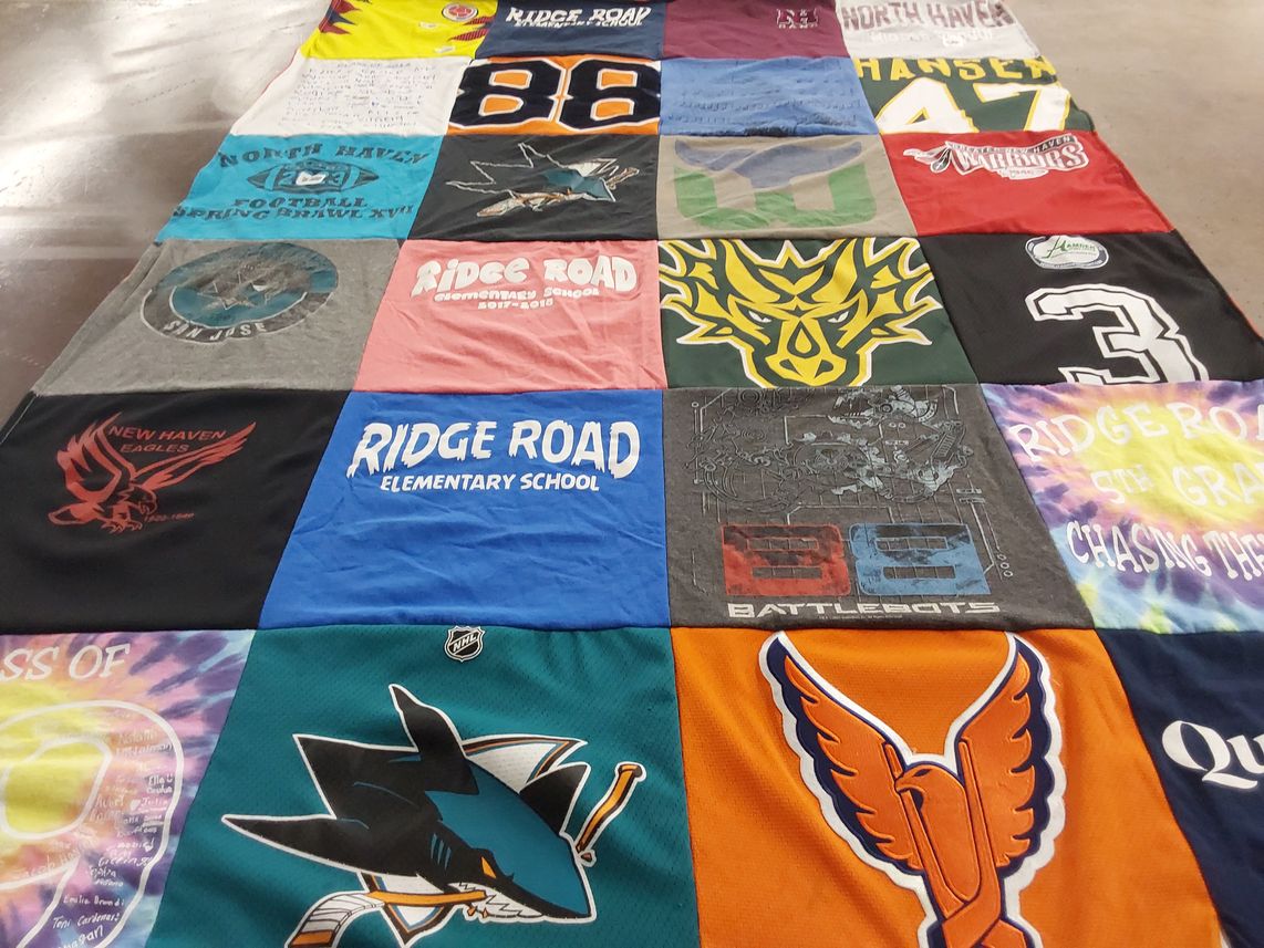 T-shirt quilt featuring san jose sharks by Maria from CT
