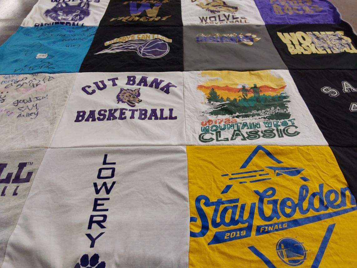 T-shirt quilt from cut bank high school by Renee from MT