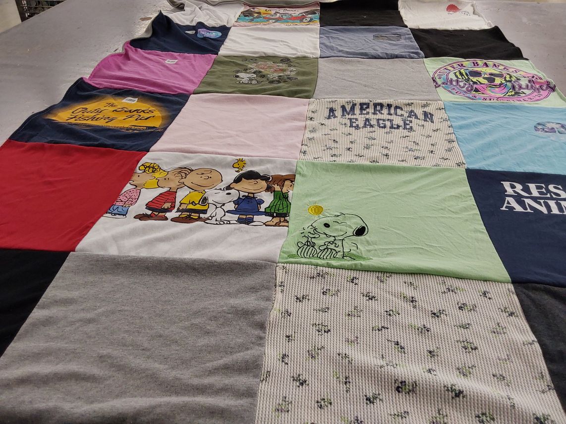 T-shirt quilt with cartoons, nature themes by Timothy from WV