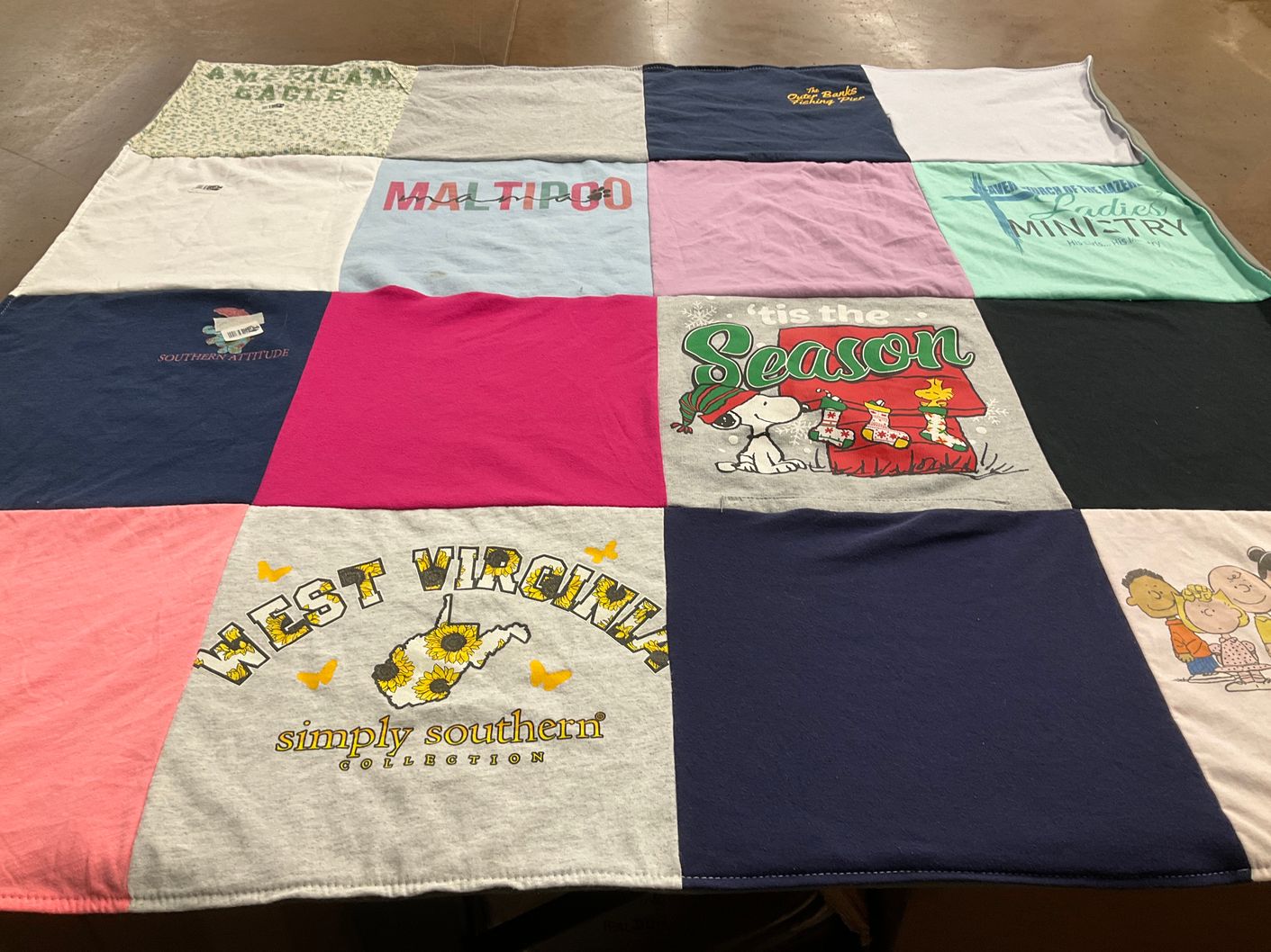 T-shirt quilt with pets, southern culture themes by Timothy from WV
