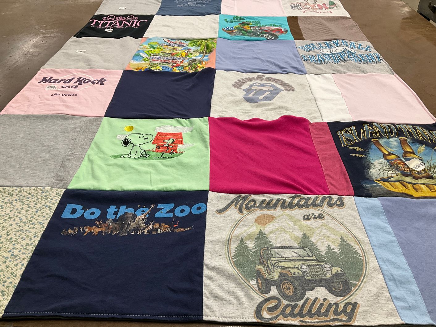 T-shirt quilt with travel, zoos themes by Timothy from WV