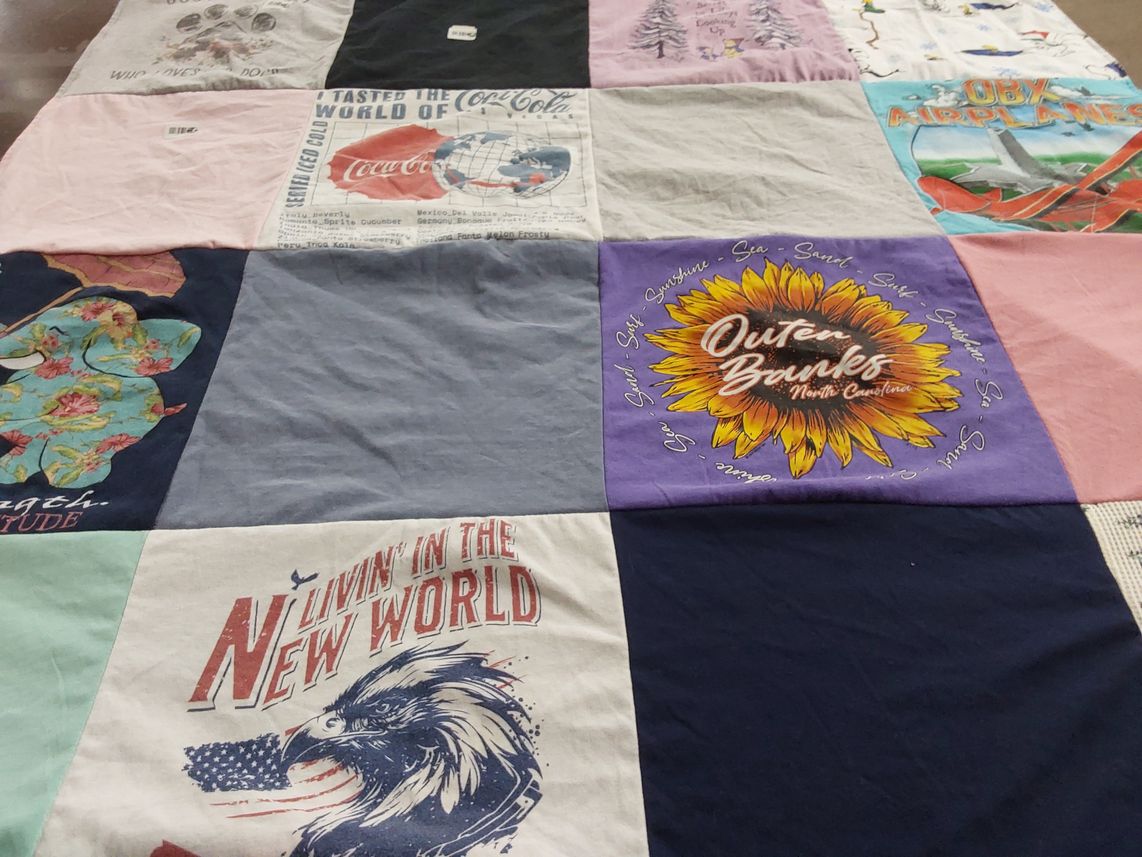 T-shirt quilt with travel, outdoor themes by Timothy from WV