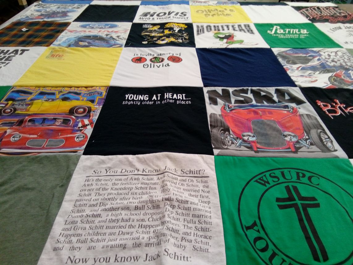 T-shirt quilt with cars, community themes by Holly from PA