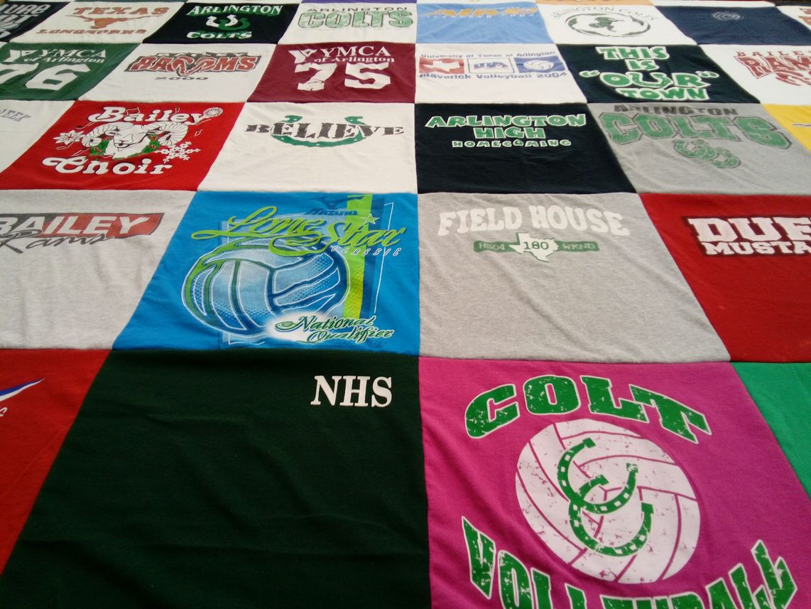 T-shirt quilt featuring bailey mustangs, colt volleyball by Janet from TX