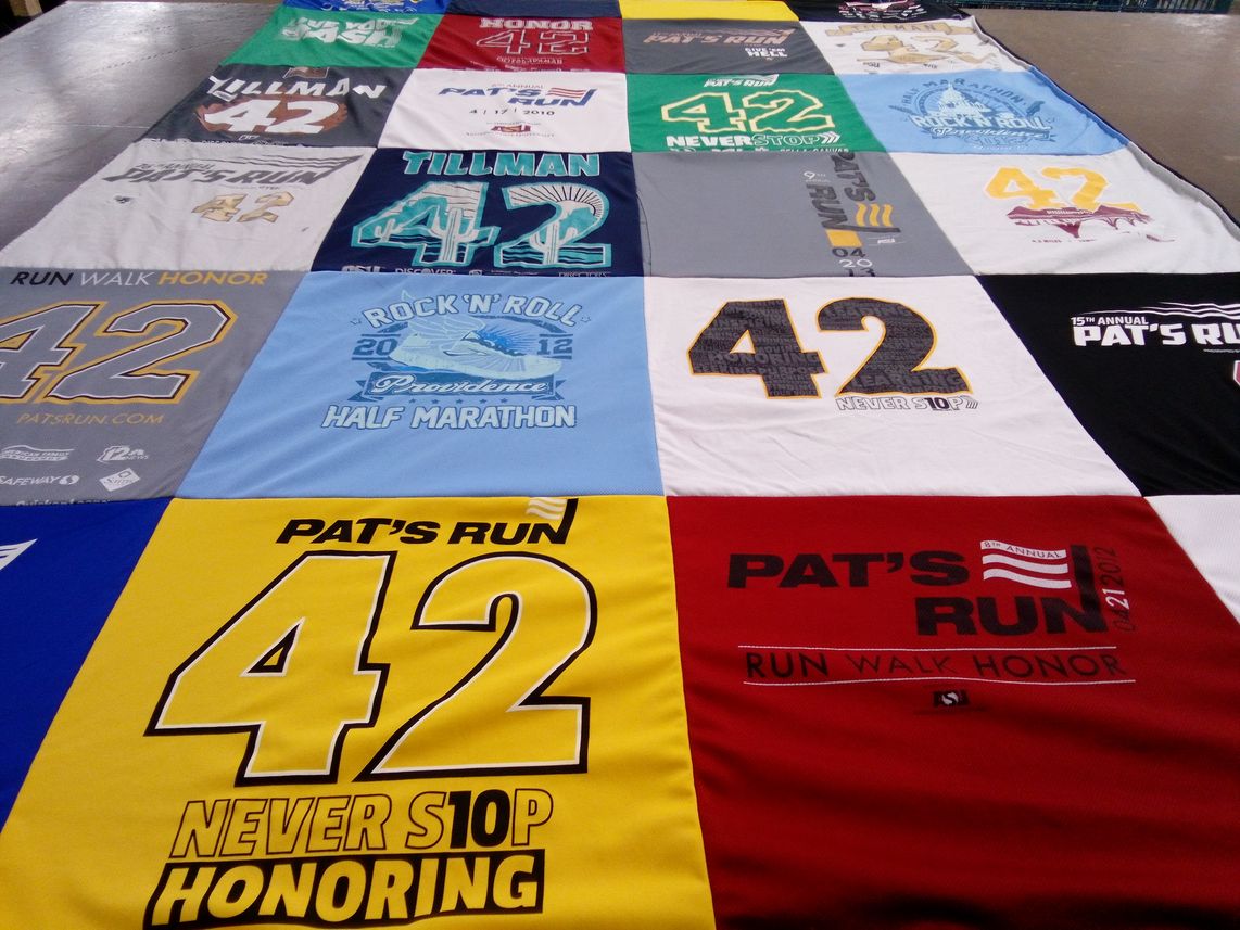 T-shirt quilt with running, marathons themes by Phil from RI