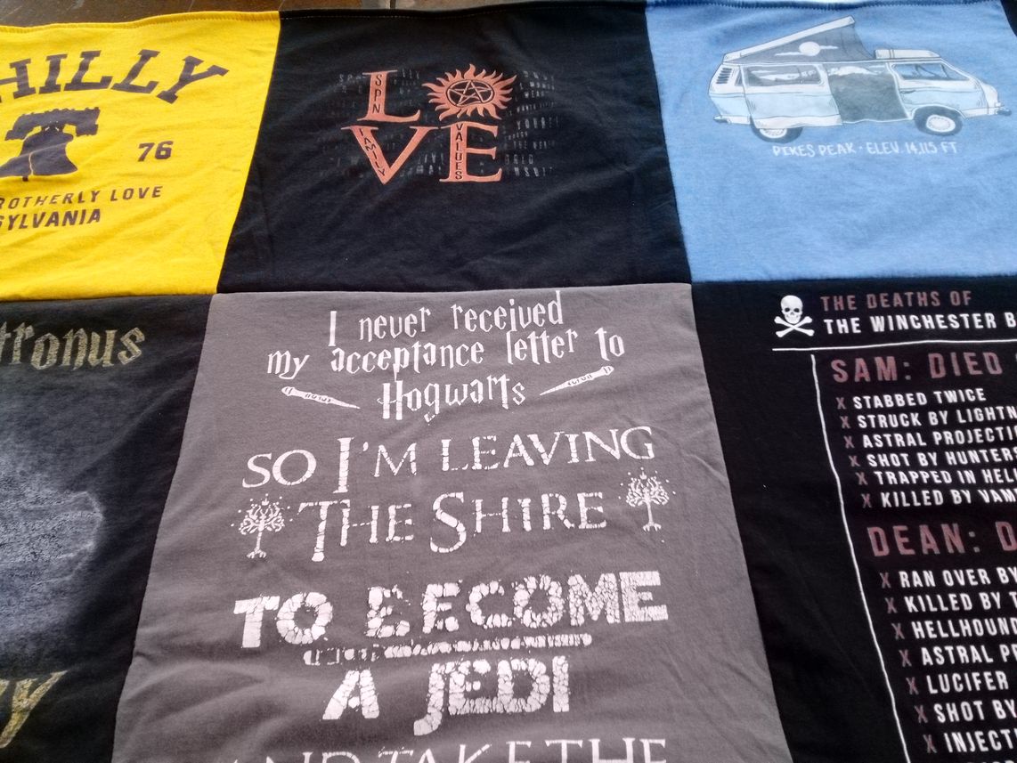 T-shirt quilt with harry potter, star wars themes by Tonya from OK