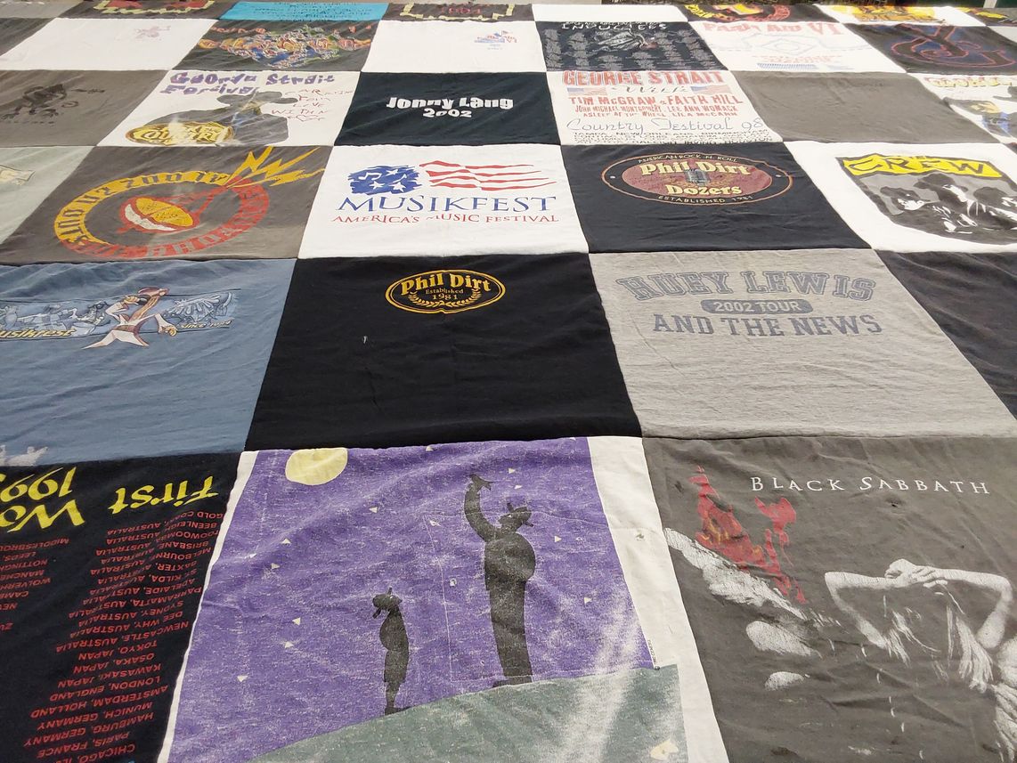 T-shirt quilt with music, festivals themes by Pamela from OH