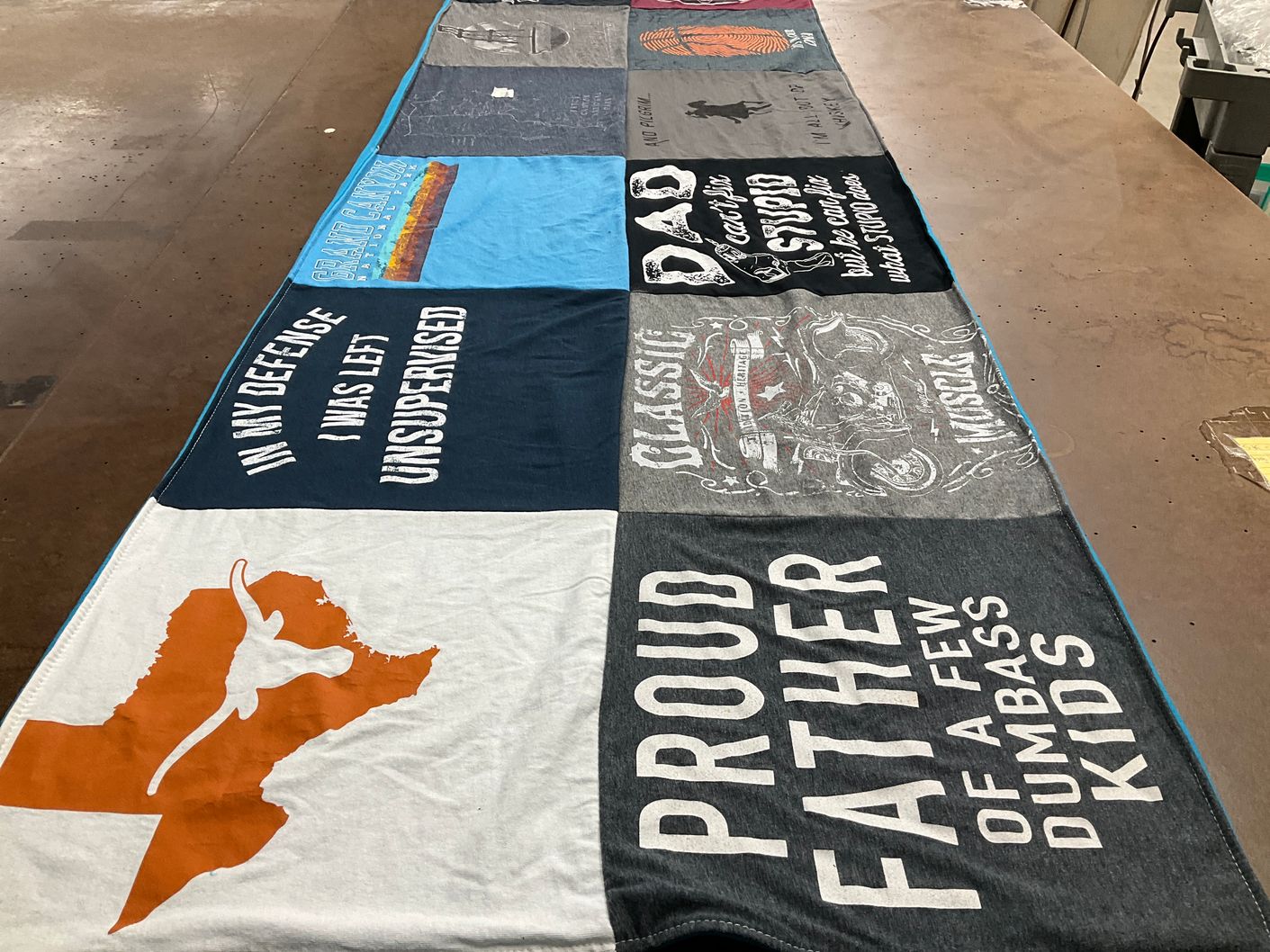 T-shirt quilt with family, parenting themes by Tonya from OK