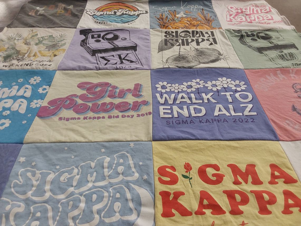 T-shirt quilt with sorority, philanthropy themes by Breannna from NE