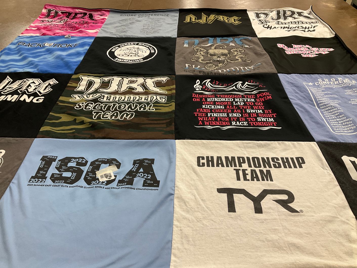 T-shirt quilt featuring new jersey racquet club swimming by DEBORAH from NJ