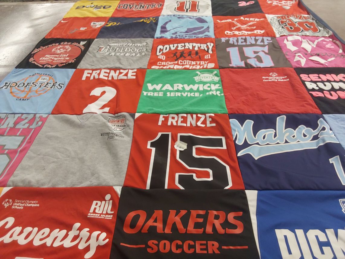 T-shirt quilt featuring coventry cross country, oakers soccer by Kimberly from RI