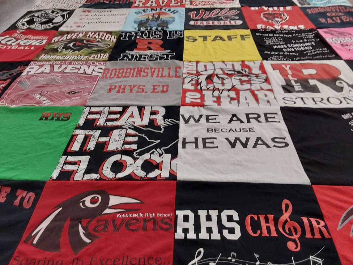 T-shirt quilt featuring robbinsville high school ravens by Kristina from NJ