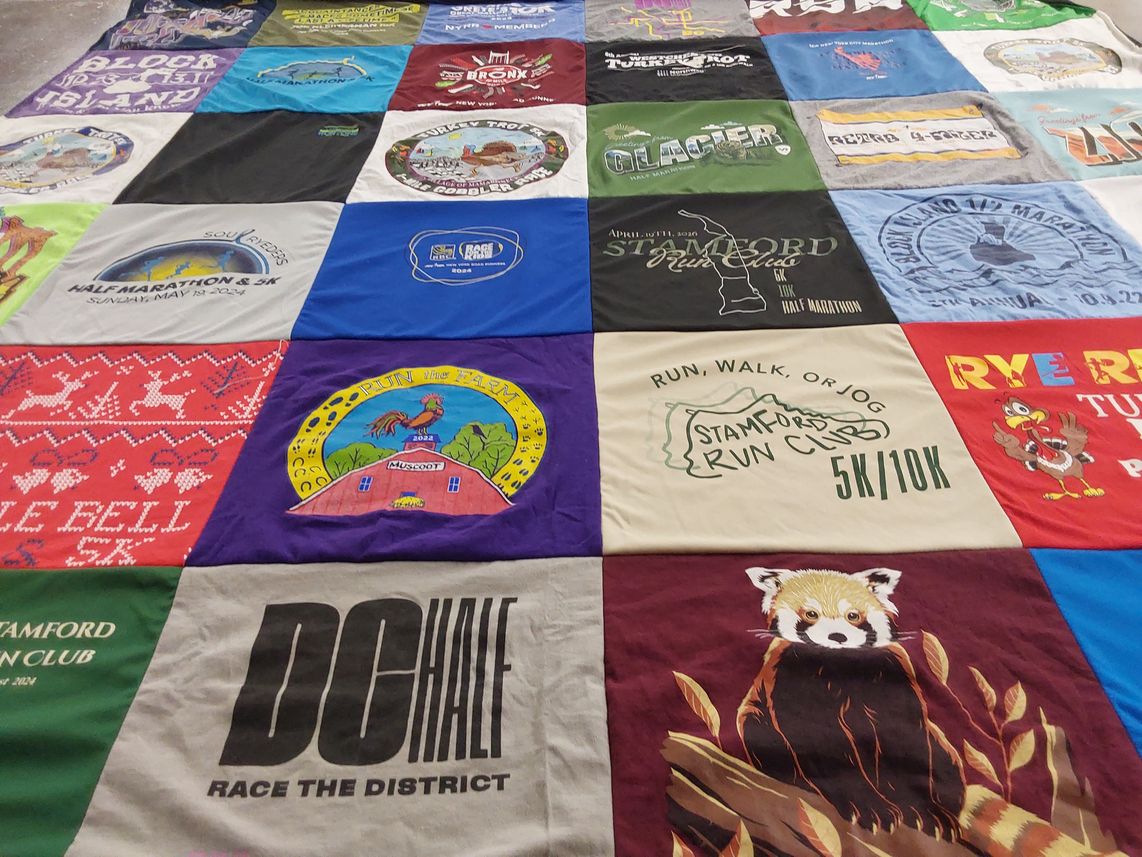 T-shirt quilt with running, marathons themes by Sergio from CT