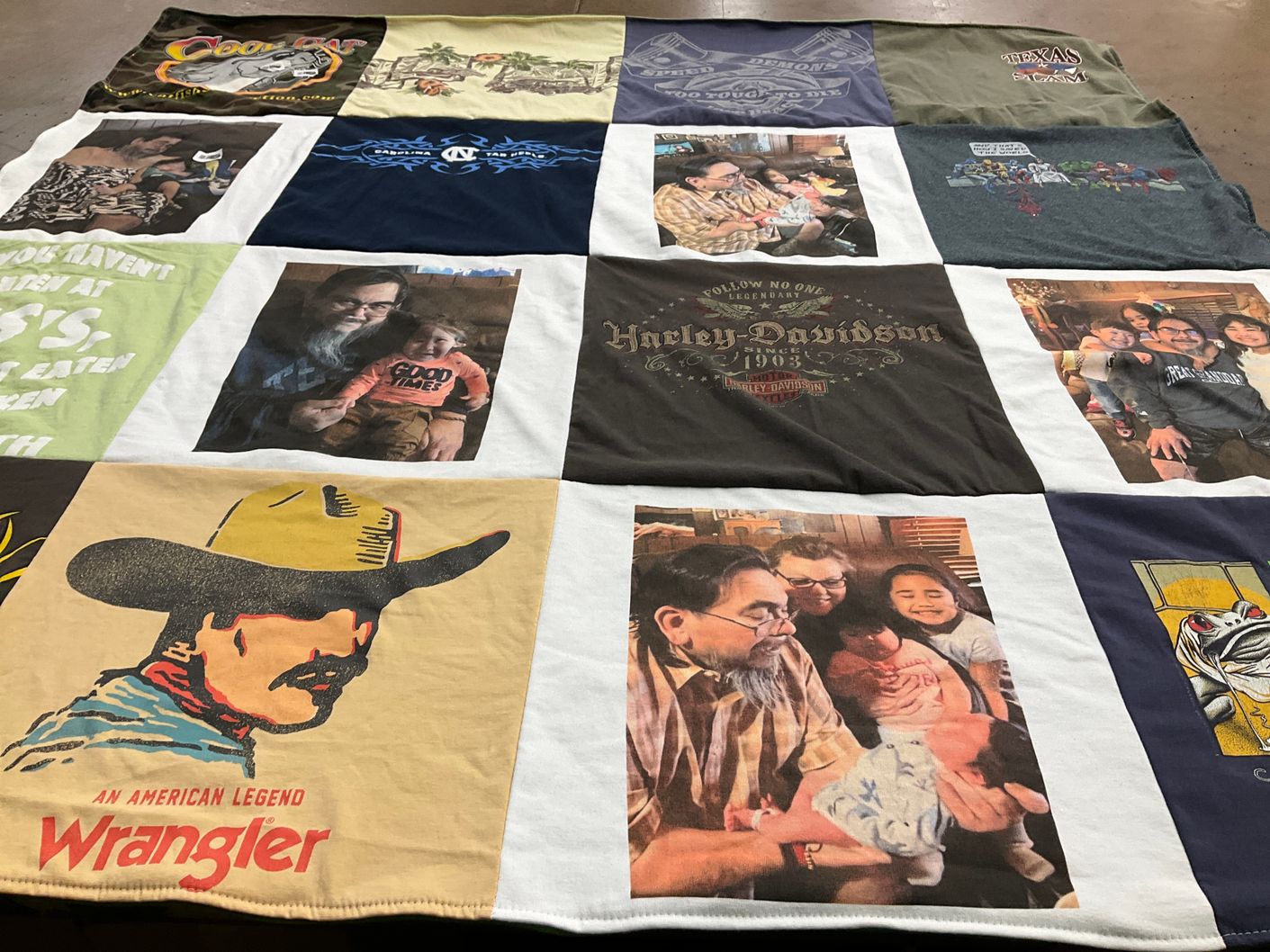 T-shirt quilt with family, bicycles themes by Lee Ann from TX