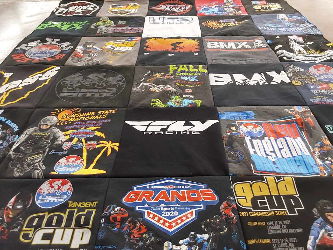 T-shirt quilt with bmx racing, tournaments themes by Eric from NC