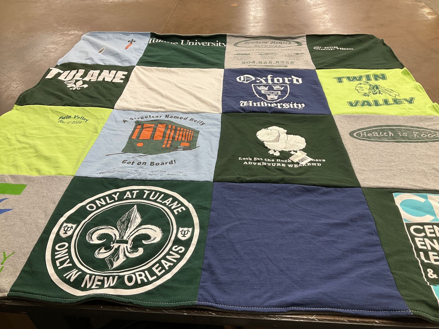 T-shirt quilt from tulane university, oxford university by Janet from DE