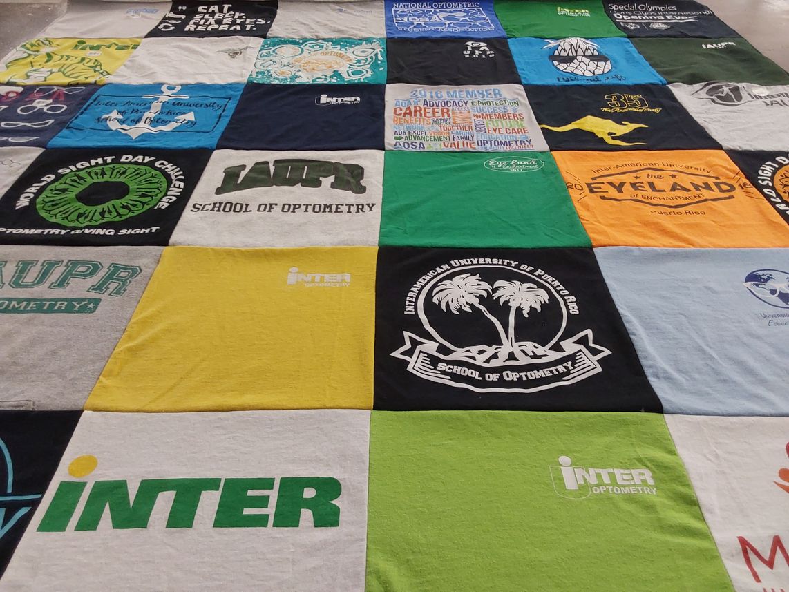 T-shirt quilt from inter-american university of puerto rico school of optometry by Ashley from IA
