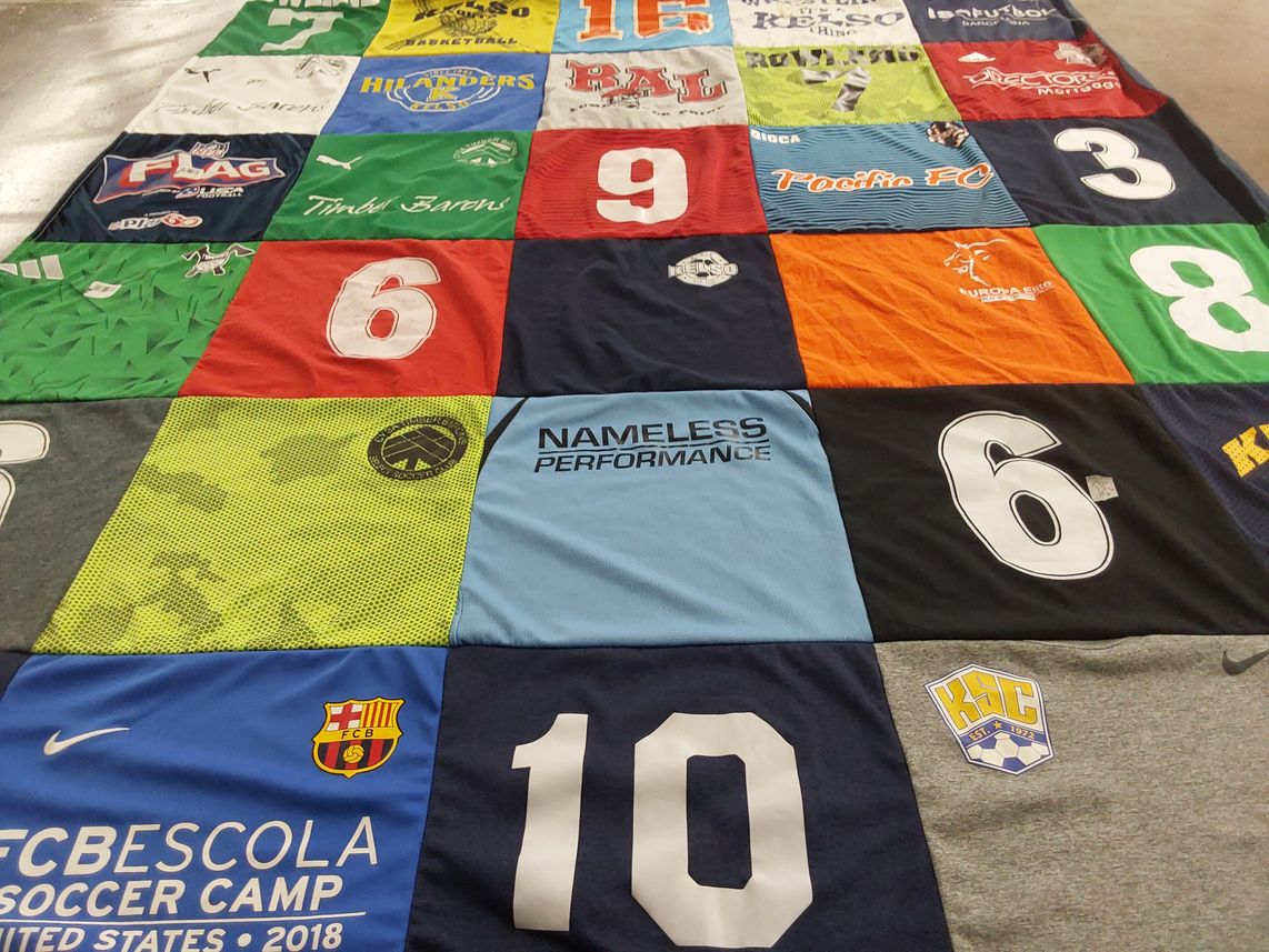 T-shirt quilt featuring fc barcelona by Jenna from WA