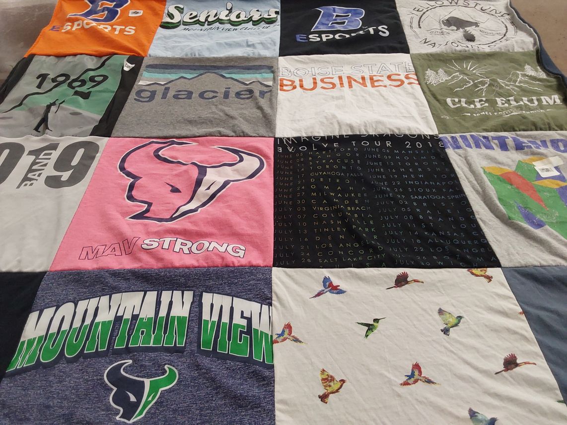 T-shirt quilt from boise state university, mountain view high school by Staci from ID