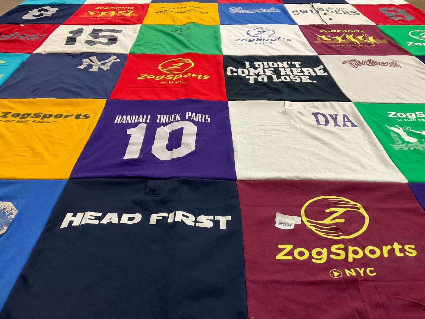 T-shirt quilt with sports, competition themes by Jessica from NY
