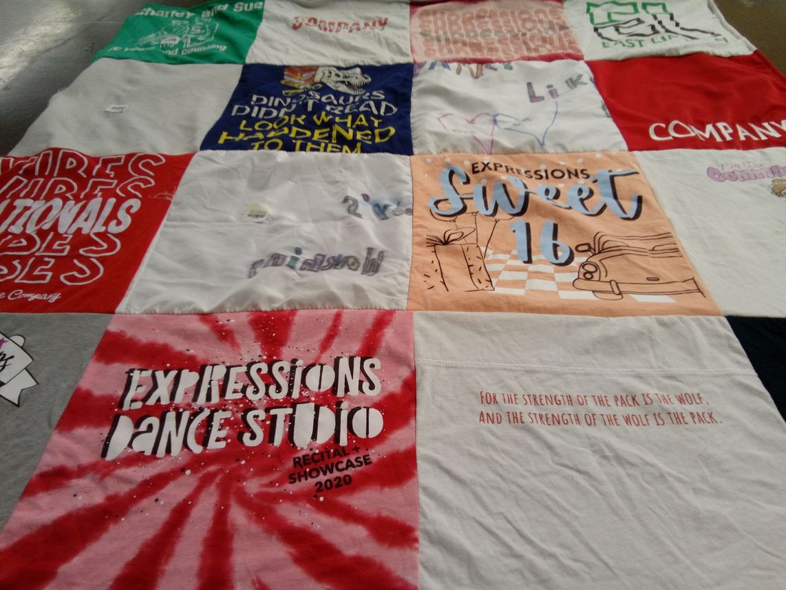 T-shirt quilt with dance, celebrations themes by megan from NC
