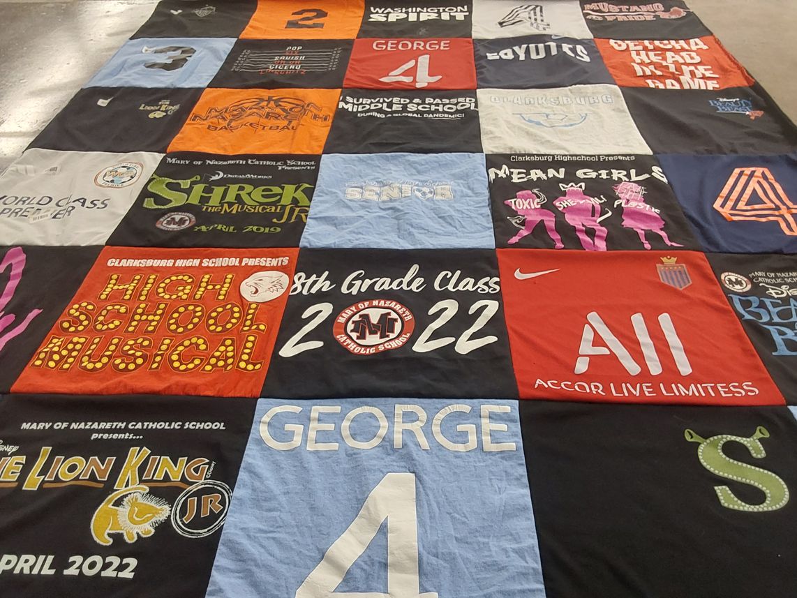 T-shirt quilt from clarksburg high school, mary of nazareth catholic school by Telma from MD