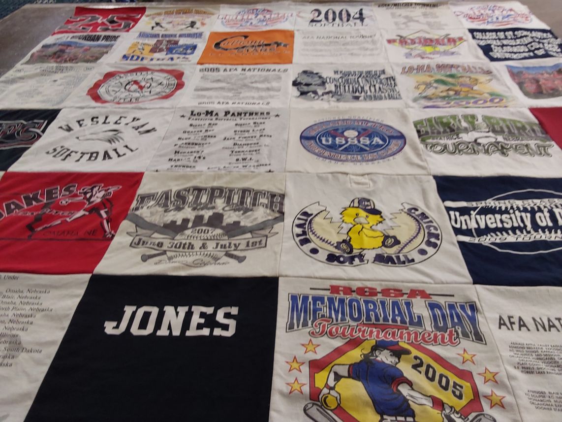 T-shirt quilt from university of nebraska, wesleyan university by Jean from CO
