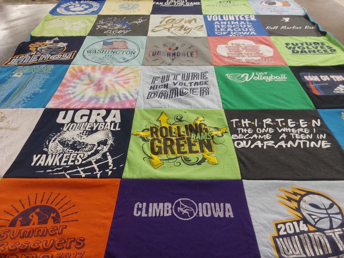 T-shirt quilt featuring ugra volleyball, rolling rams by Sara from IA