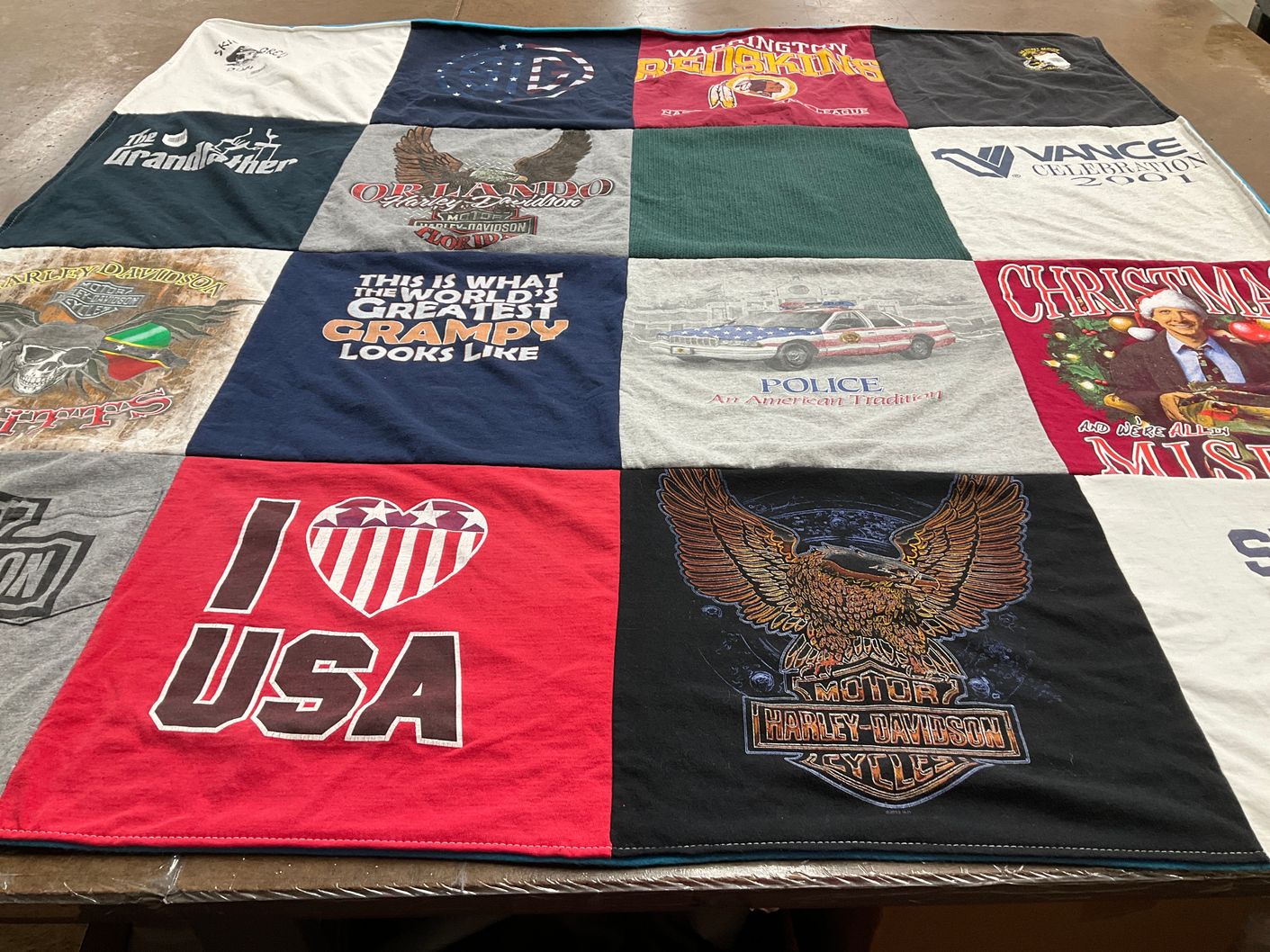 T-shirt quilt with motorcycles, patriotism themes by Meagan from NH