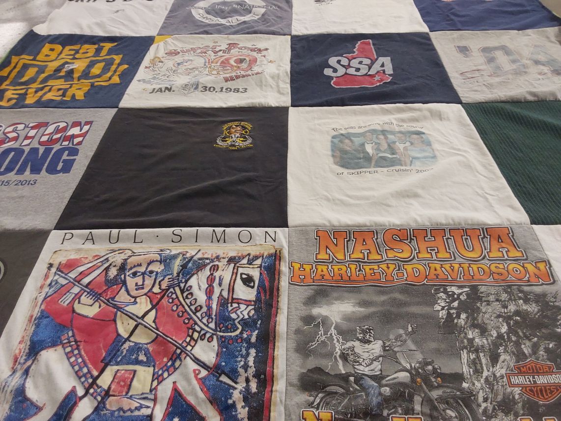 T-shirt quilt with motorcycles, music themes by Meagan from NH