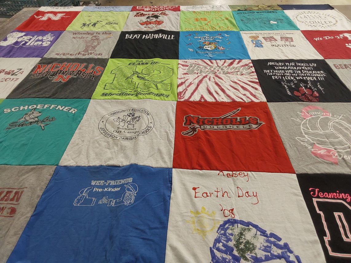 T-shirt quilt featuring nicholls colonels, schoeffner sharks by Kelsey from LA