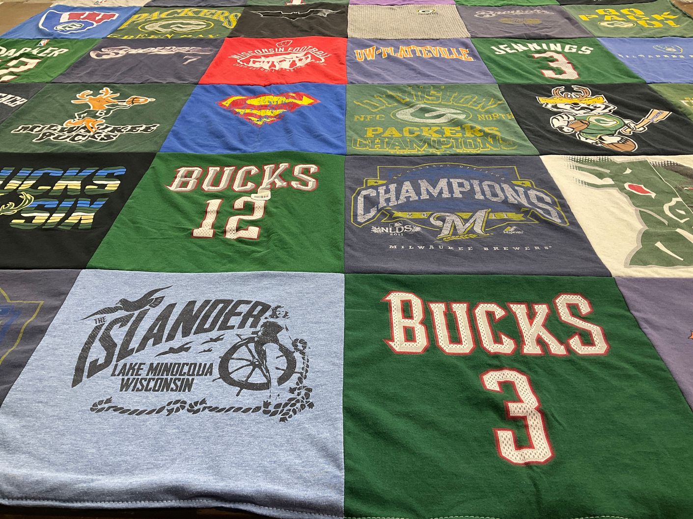T-shirt quilt featuring green bay packers, milwaukee bucks by Scott from WI