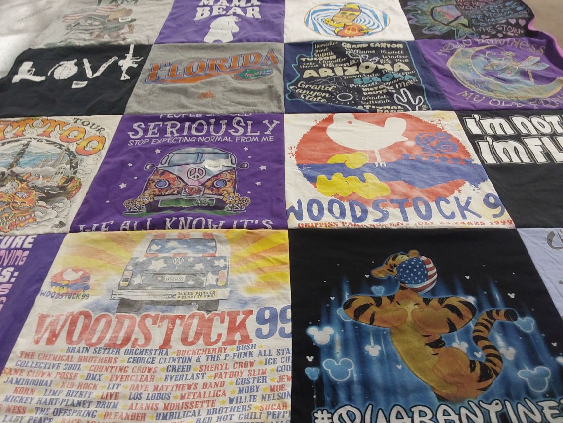 T-shirt quilt with music, festivals themes by Maria from AZ