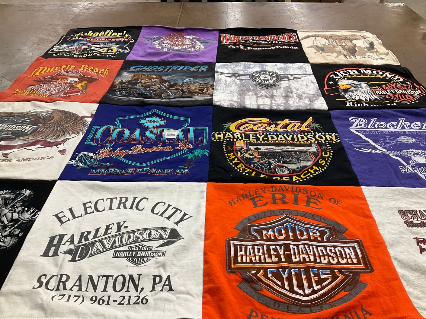 T-shirt quilt with motorcycles, biking themes by Janet from PA