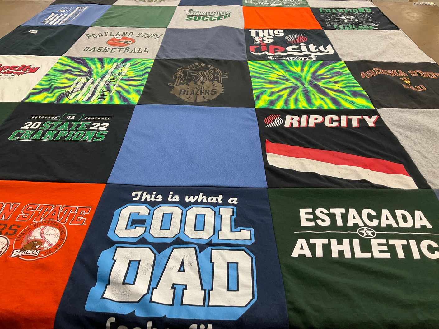 T-shirt quilt from portland state university, estacada high school by Suzanne from OR