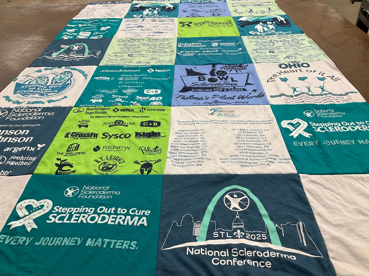 T-shirt quilt with health awareness, charity events themes by Abby from TN