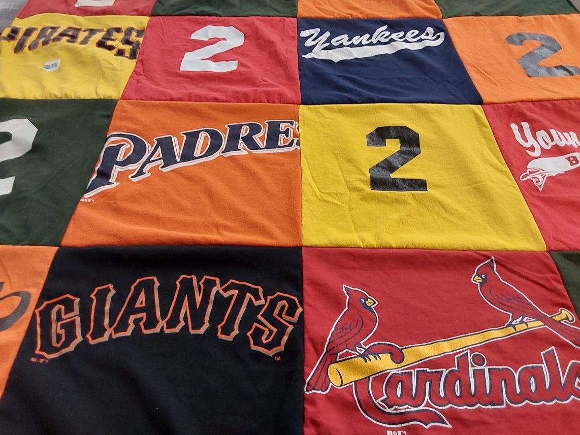 T-shirt quilt featuring new york yankees, san diego padres by Kathleen from CO