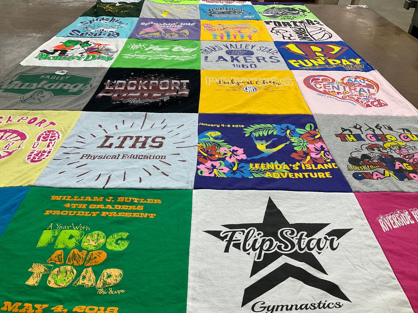 T-shirt quilt featuring hadley mustangs, lockport pioneers by SUE from IL