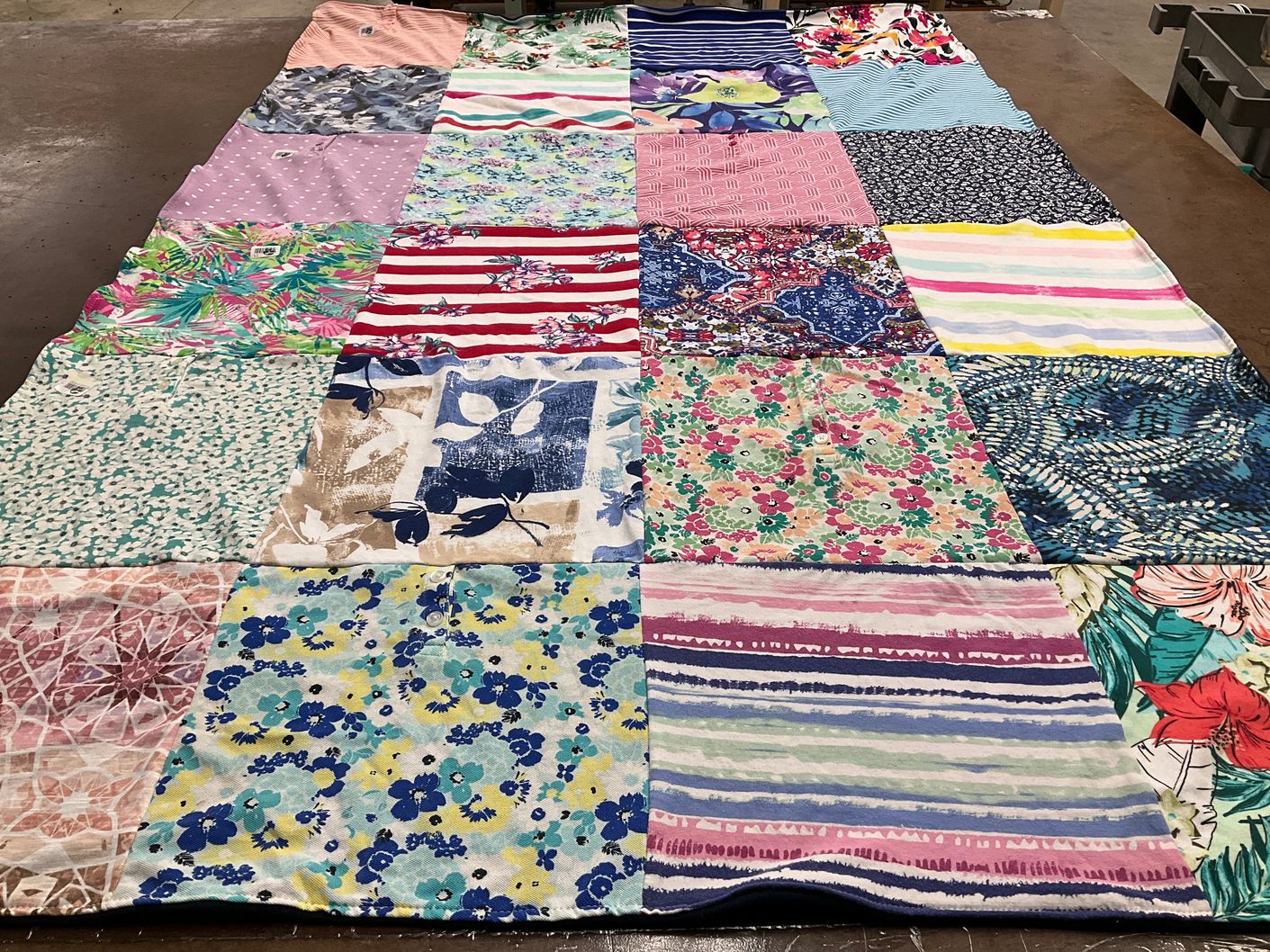 T-shirt quilt with textiles, quilting themes by Linda from LA
