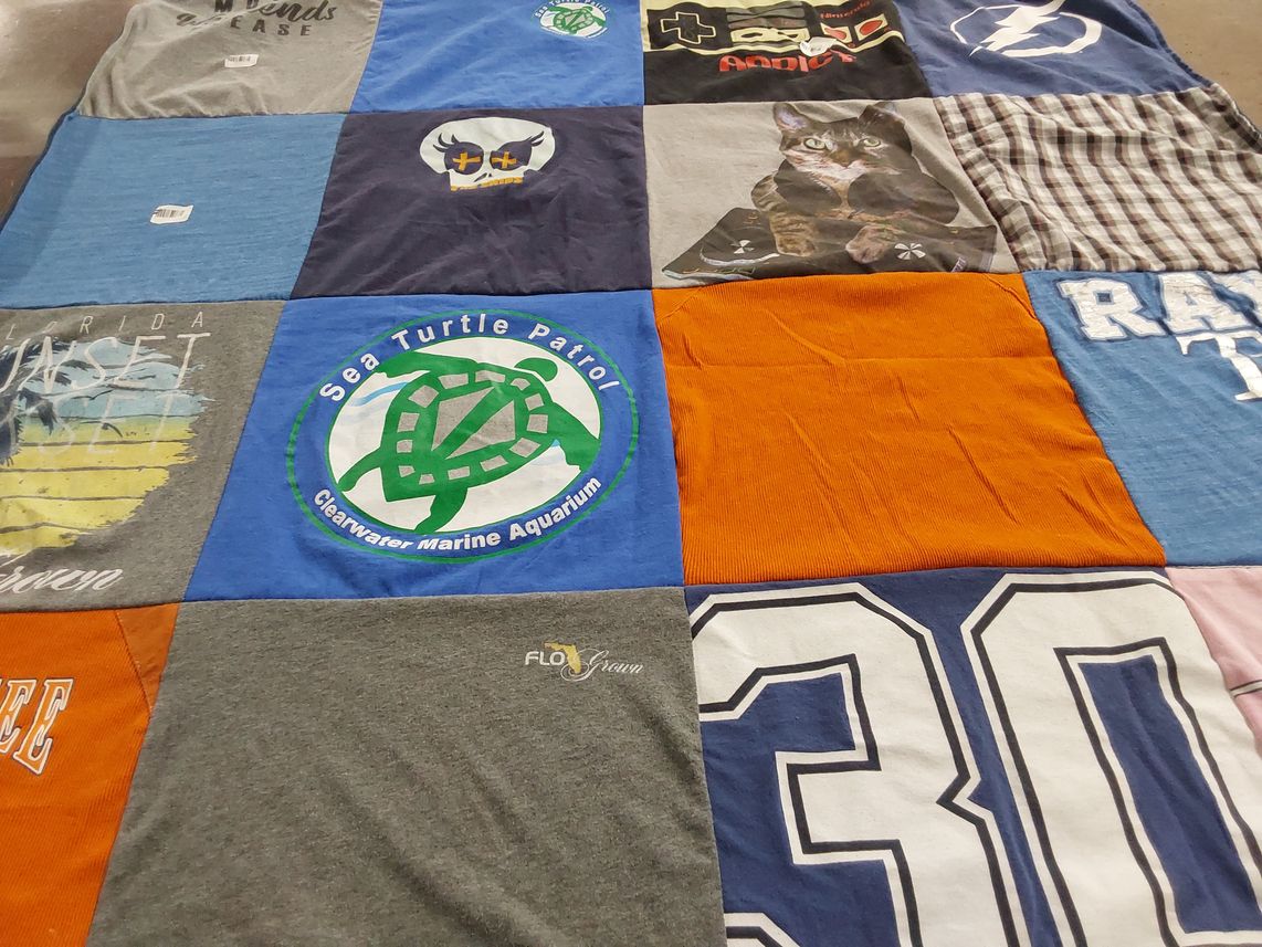 T-shirt quilt with marine life, sea turtles themes by Natalie from TX