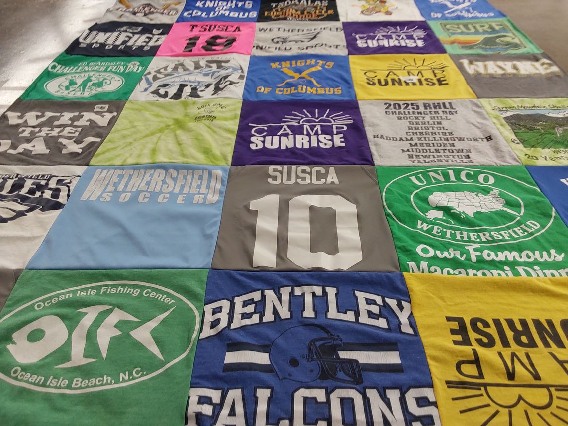 T-shirt quilt featuring wethersfield soccer, bentley falcons by Mary from CT