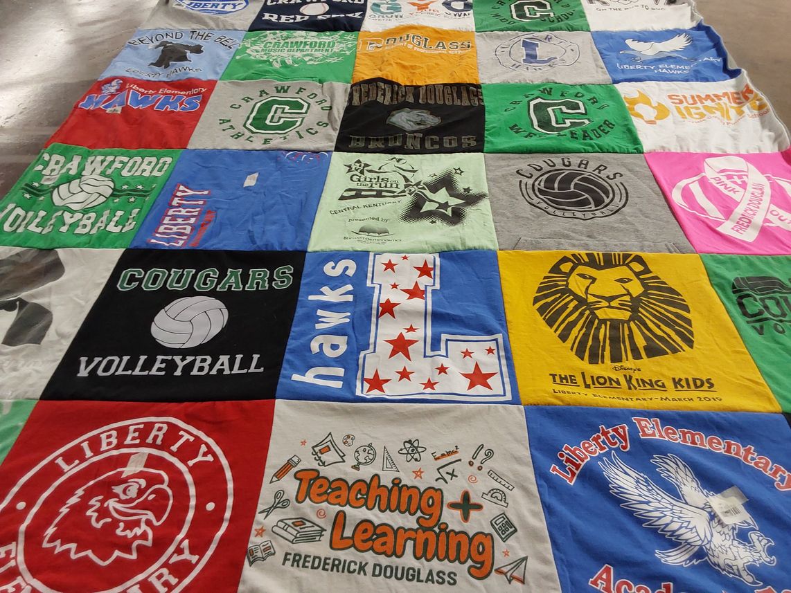 T-shirt quilt featuring liberty hawks, crawford cougars by Andrea from KY